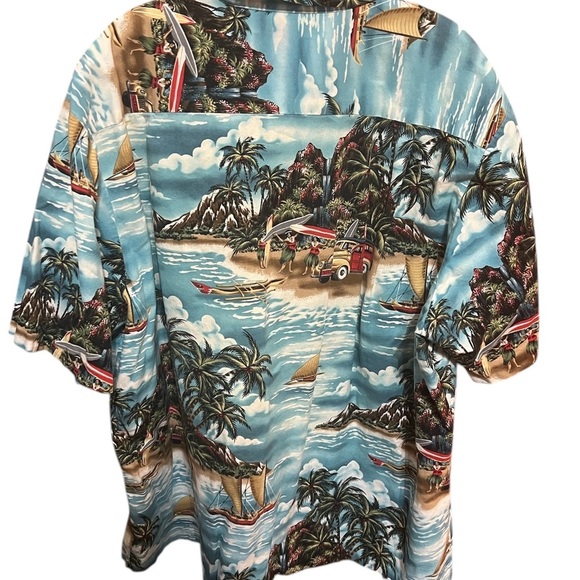 RJC Hawaiian Blue and Brown Casual Hawaiian Button Down Shirt with Relaxed Fit - Picture 2 of 3